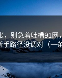 不是夸张，别急着吐槽91网，你可能只是新手路径没调对（一条讲透）